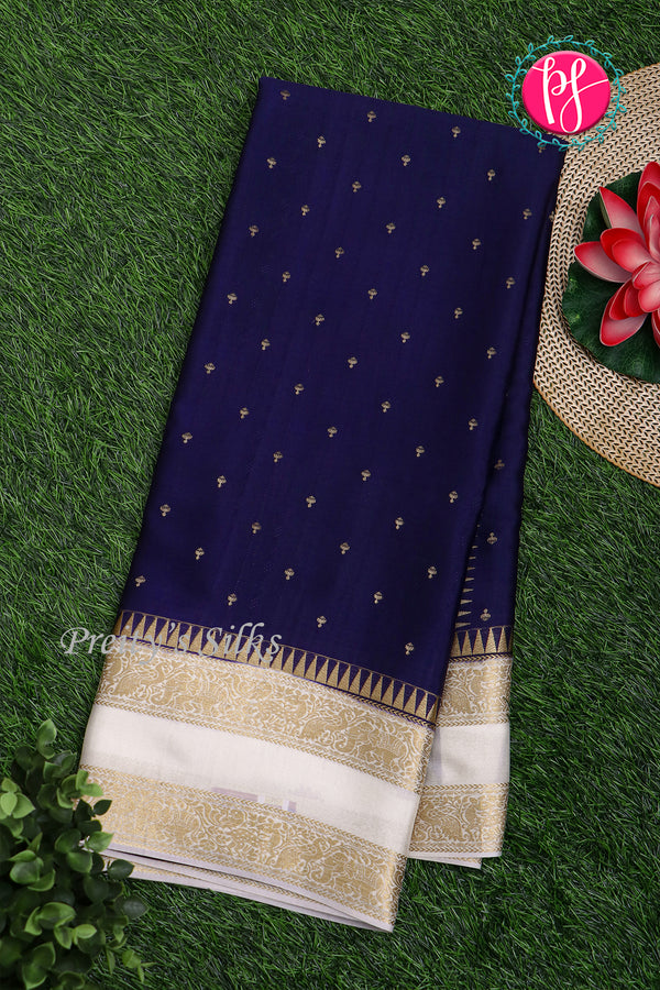 Pure Designer Crepe Silk Saree-Deepnavyblue And Halfwhite-PA20827