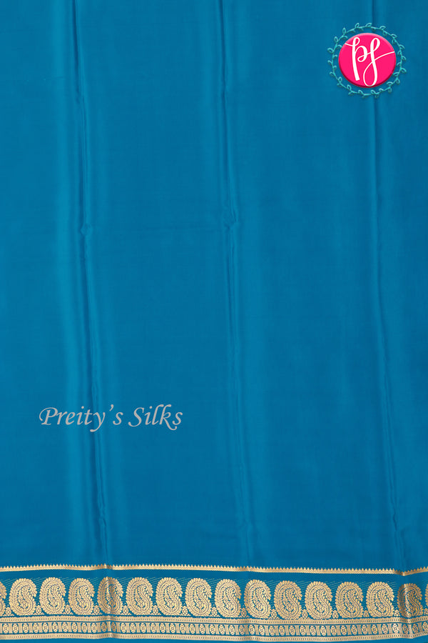 Pure Mysore Crepe Silk Saree-Mangoborder-Tealblue- PA35251