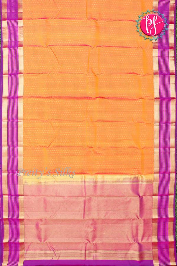 Half Pure Kanchipuram Silk Saree-Mustardyellow And Purple-PA24764