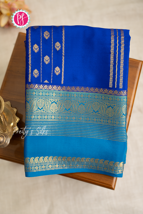 Pure Mysore Crepe Silk Saree-Royalblue And Anandablue-PA57365