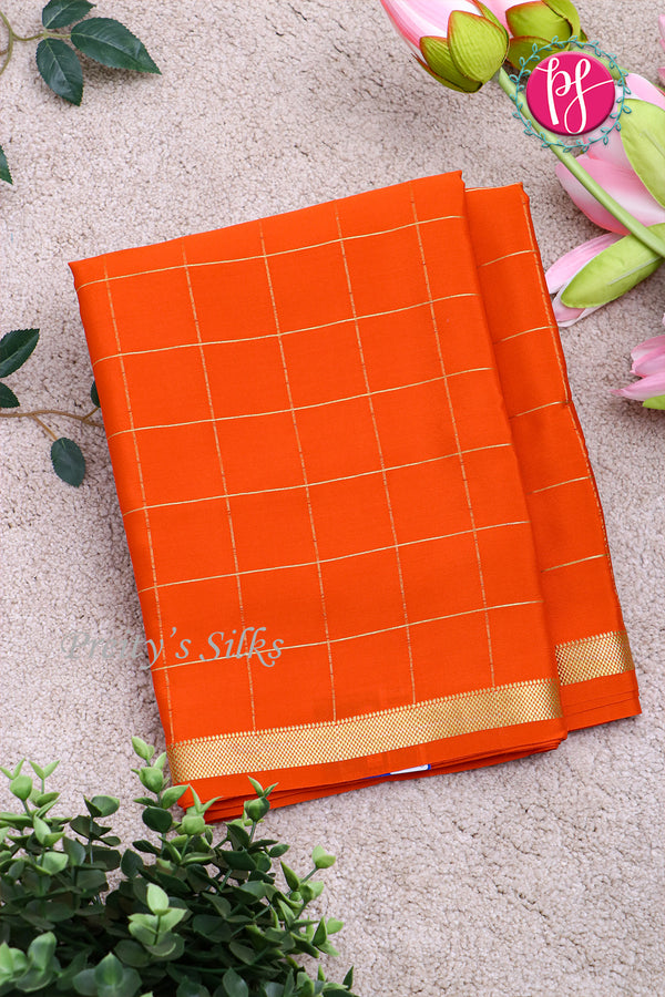 Pure Mysore Crepe Silk Saree (With singlechecks) -Orange-PA10730