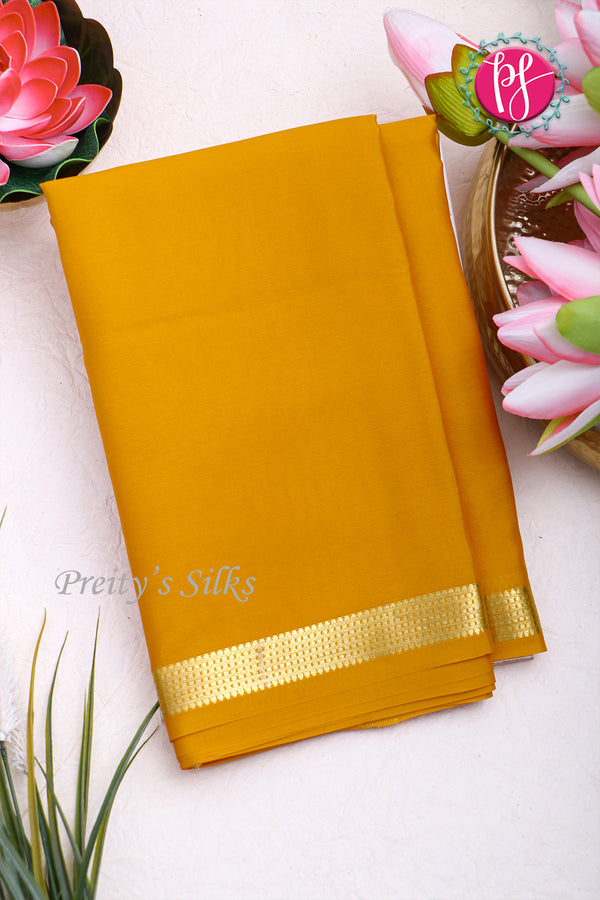Pure Mysore Crepe Silk Saree -Mustardyellow-PA03056