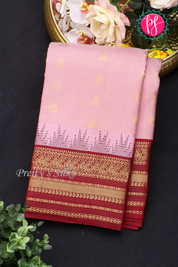 Pure Kanchipuram Silk Saree-Lightpink And Dark Red-PA23514