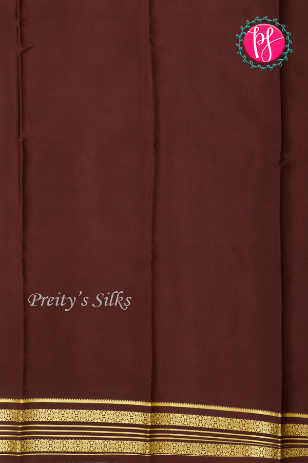 Pure Mysore Crepe Silk Saree-Saffron And Chocolatebrown-PA29028