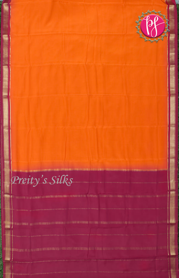 Pure Mysore Crepe Silk saree-Orange And Pink-PF47053