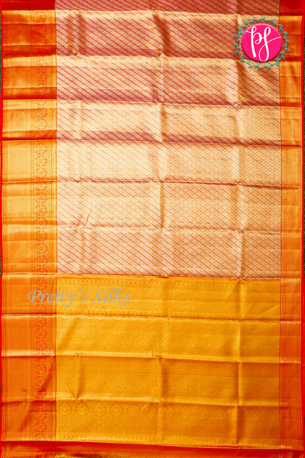 Pure Brocade Kanchipuram Silk Saree-Orange-PA26193