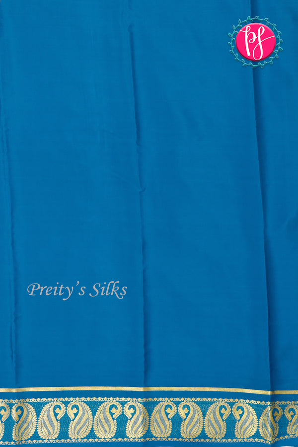 Pure Mysore Crepe Silk Saree -Mustardyellow And Oceanblue- PA47159