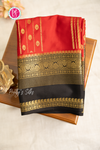 Pure Mysore Crepe Silk Saree-Red And Black-PA