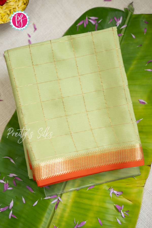 Pure Mysore Crepe Silk Saree-Lightpistagreen And Orange-PA56111
