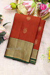Pure Kanchipuram Silk Saree-RustOrange And Green- PF04355