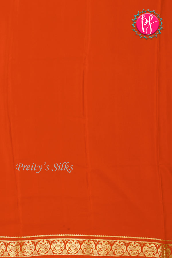Pure Mysore Crepe Silk Saree-Gandaberunda Border-Orange-PA26362