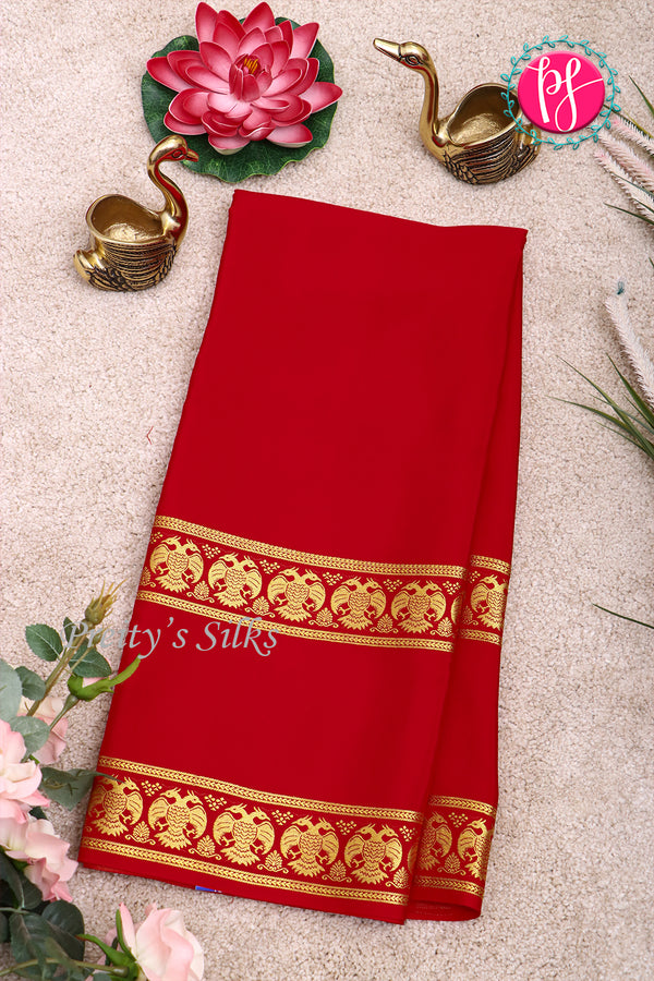 Pure Mysore Crepe Silk Saree-Gandaberunda DoubleBorder-PA20598