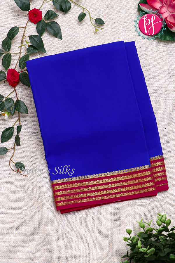 Pure Mysore Crepe Silk Saree -Royal blue And Mejentapink-PF79543