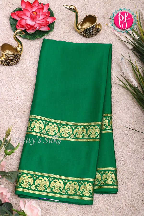 Pure Mysore Crepe Silk Saree-Gandaberunda Border-Green-PA20598