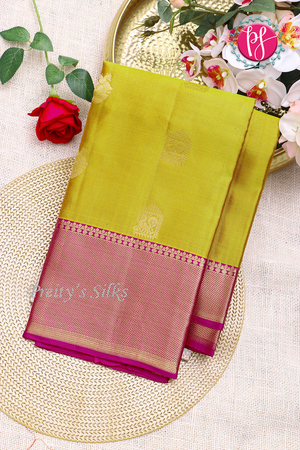 Pure Kanchipuram Silk Saree-Olivegreen And Pink-PF72295