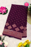 Pure Banarasi Crepe Silk Saree-Deepwine-PA22100