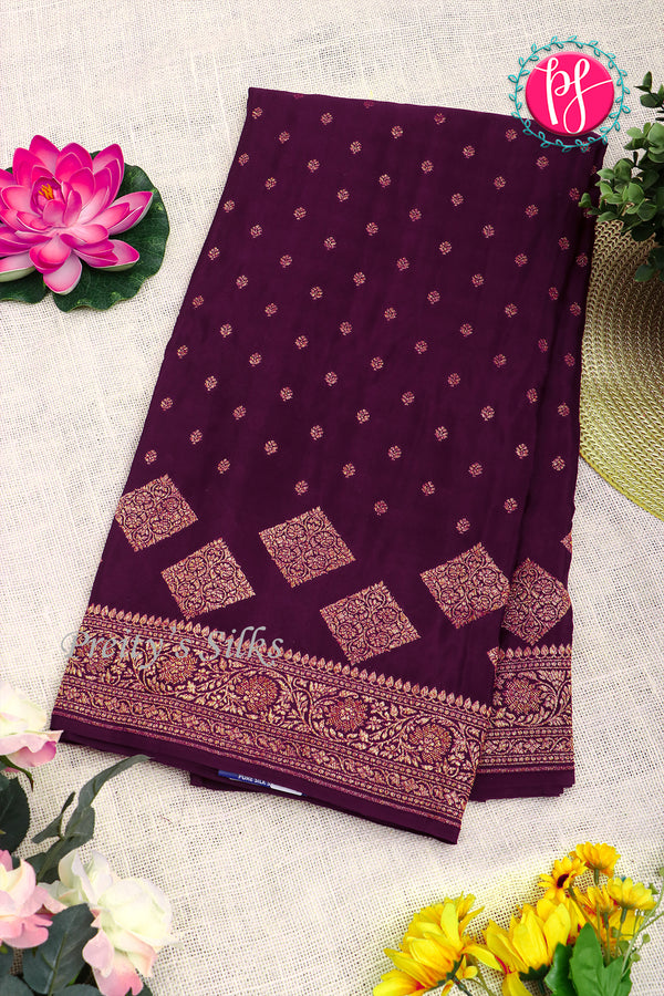 Pure Banarasi Crepe Silk Saree-Deepwine-PA22100