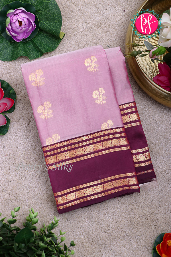 Pure Kanchipuram Silk Saree-Lilac Pink And Deepwine-PA27124