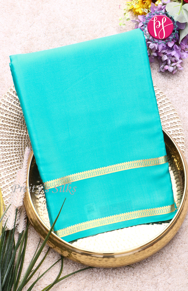 Pure Mysore Crepe Silk Saree With Bentex Border-SkyBlue-PF46790