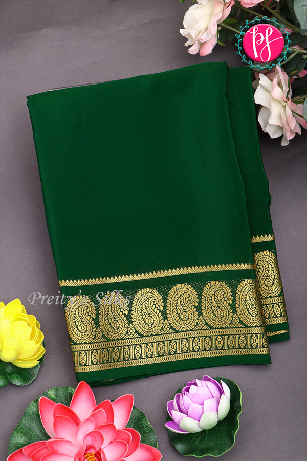 Pure Mysore Crepe Silk Saree-Bottlegreen-PA20648