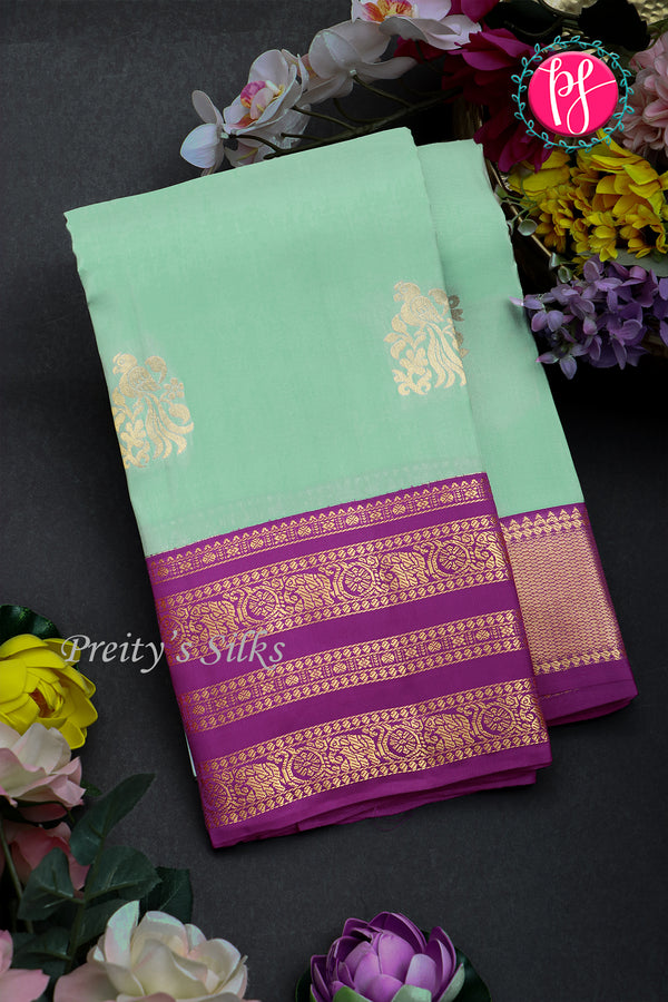 Half Pure Kanchipuram Silk Saree-Pastelgreen And Purple-PA25832
