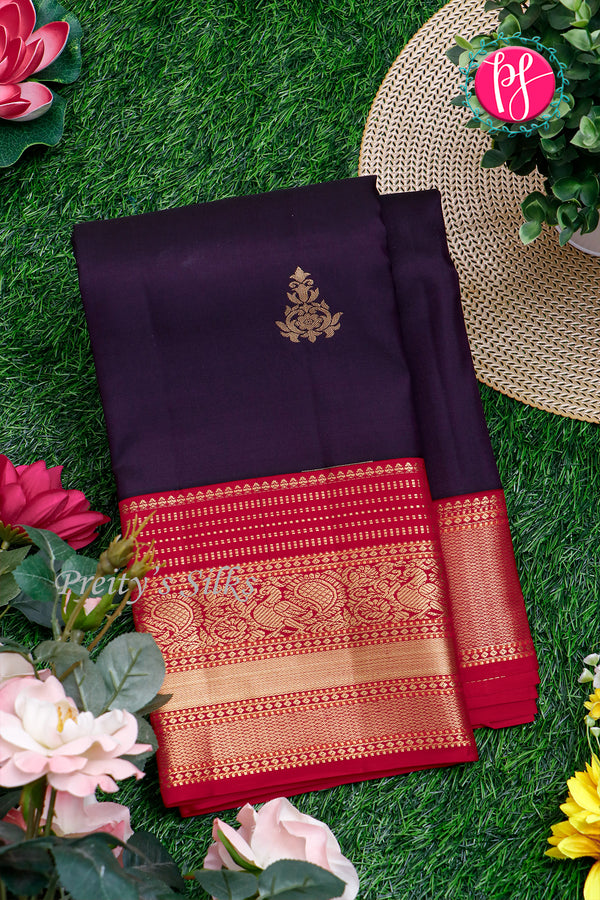 Pure Kanchipuram Silk Saree-Deepdarkplum And Red-PA23601