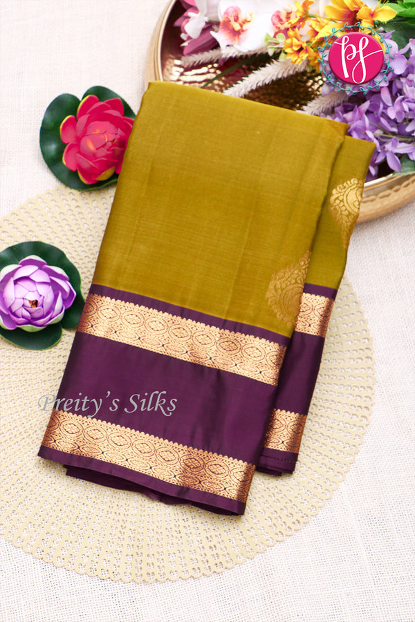 Half Pure Kanchipuram Silk Saree-Honey With Wine-PF81363
