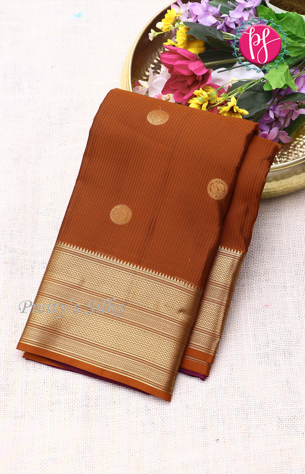 Half Kanchipuram Silk Saree-Rust Orange With Deep Purple-PF68675