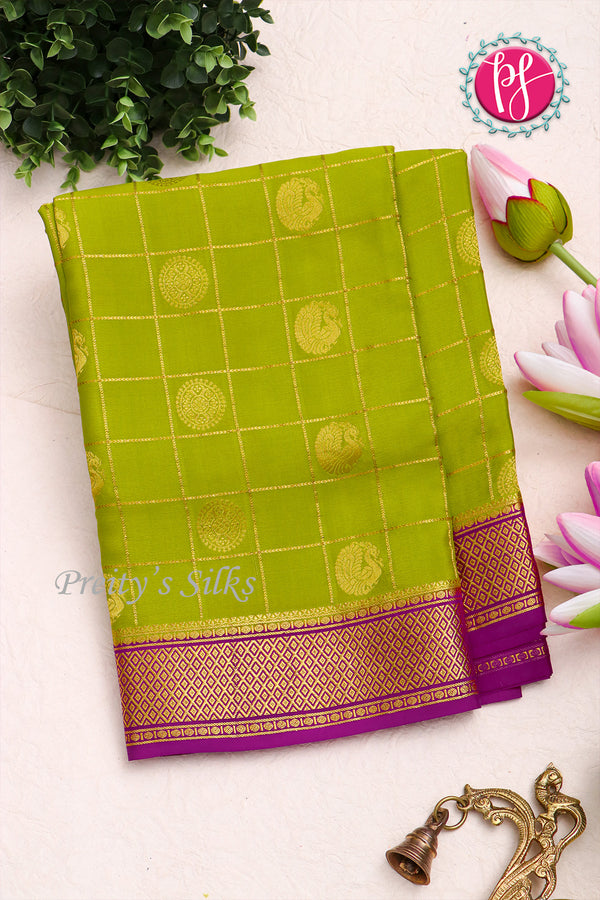 Pure Mysore Crepe Silk Saree -Olivegreen And Purple-PA72866