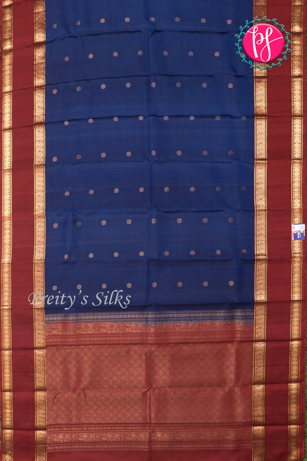Pure Kanchipuram Silk Saree-Blue And Marron-PA17552