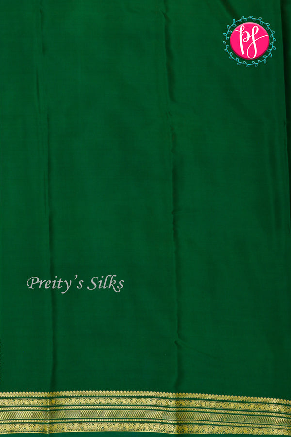 Pure Mysore Crepe Silk Saree-CrimsonRed And Bottlegreen-PA28981