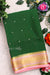 Pure Mysore Crepe Silk Saree -Bottle Green With Baby Pink -PF80567