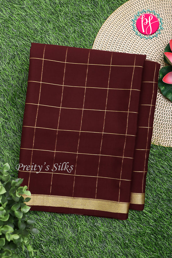Pure Mysore Crepe Silk Saree-Singlechecks-Maroon-PA20527