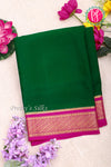 Pure Mysore Crepe Silk Saree-Bottlegreen And Pink-PA22355