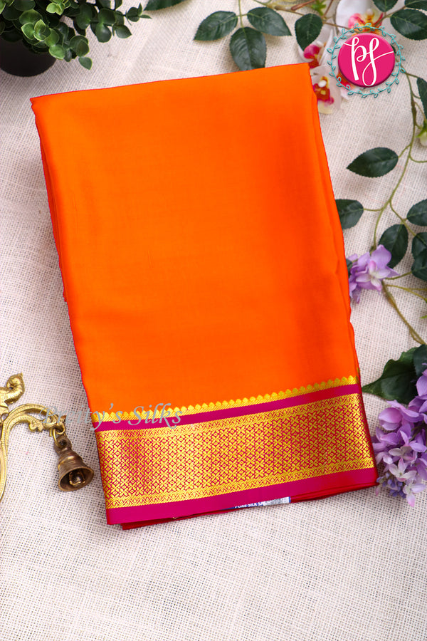 Pure Mysore Crepe Silk Saree -Orange And Pink-PF82620