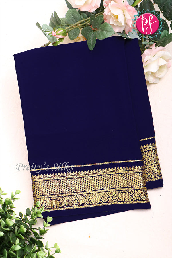 Pure Mysore Crepe Silk Saree -Navyblue-PA01342