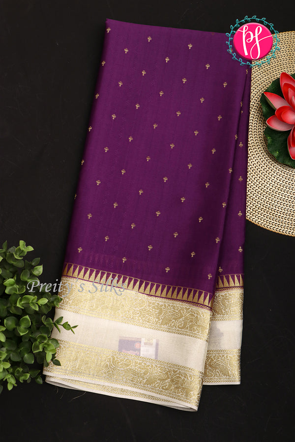 Pure Designer Crepe Silk Saree-Purple And Halfwhite-PA20827