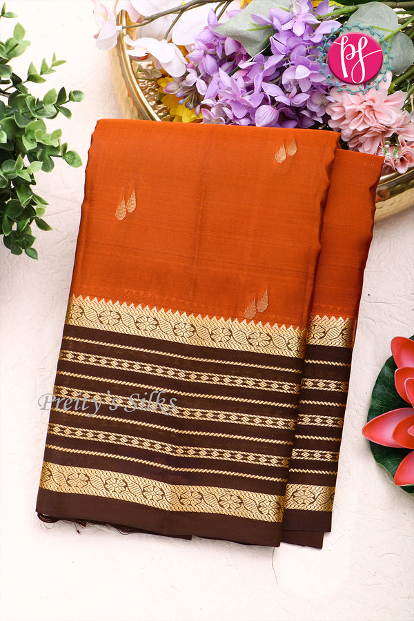 Half Pure Kanchipuram Silk Saree-Rustorange And Maroon-PF04461