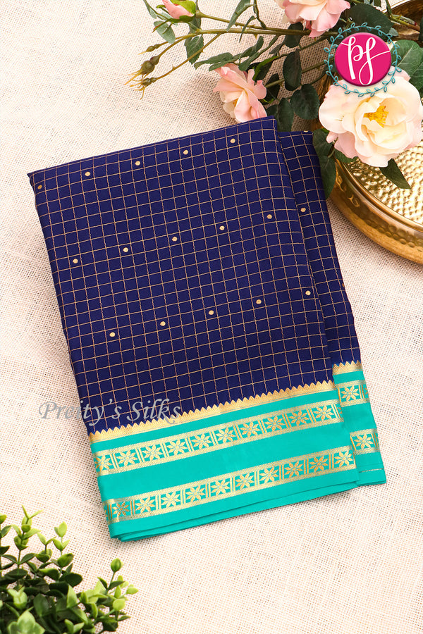 Pure Mysore Crepe Silk Saree -Navyblue And Seagreen-PF86103