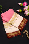 Pure Mysore Crepe Silk Saree -Lightpink And White Red-PA01237