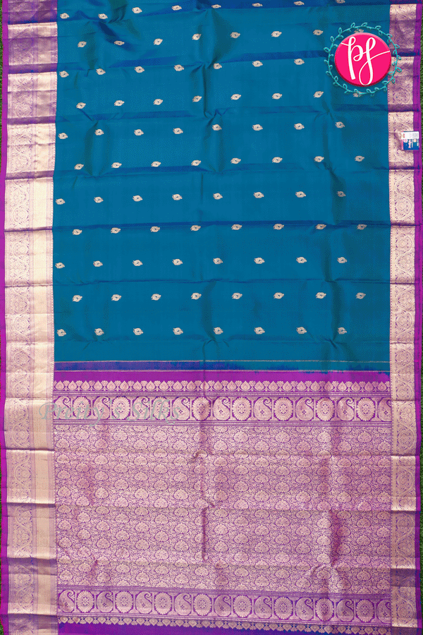 Pure Kanchipuram Silk Saree-Peacockblue-PA39434