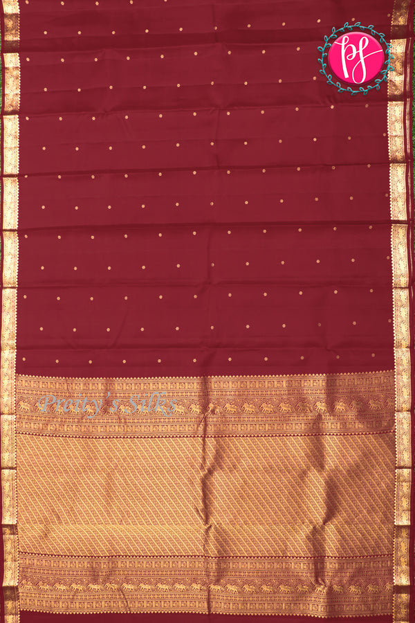 Pure Kanchipuram Silk Saree-Marron-PA27091