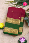 Half Pure Kanchipuram Silk Saree-Burgundy And Green-PA24684