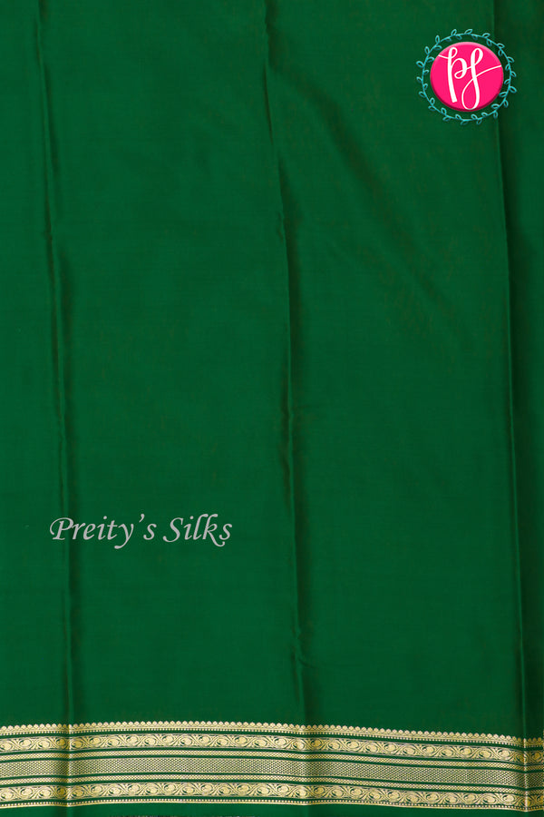 Pure Mysore Crepe Silk Saree-Magenta-rose And Bottlegreen-PA28981