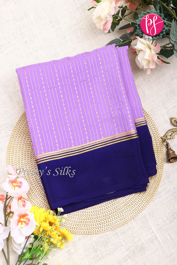 Pure Mysore Crepe Silk Saree Contrast PlainBorder -Lightlavender Navyblue-PA10788