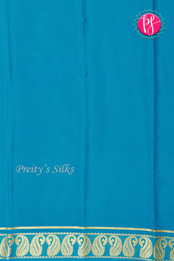Pure Mysore Crepe Silk Saree -Olive green And Teal blue-PA47159