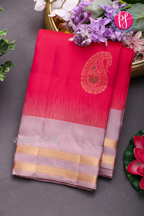 Pure Kanchipuram Silk Saree-Red And Blush Pink-PA04407