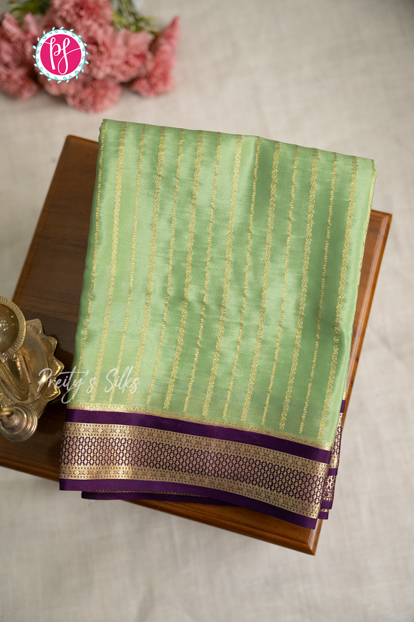 Pure Mysore Crepe Silk Saree-Pastelgreen And Deeppurple- PA57314