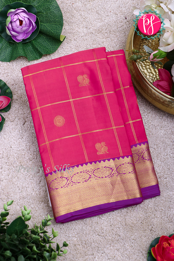 Pure Kanchipuram Silk Saree-Kankambara Pink And Purple-PA23588