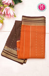 Pure Mysore Crepe Silk saree-Half And Half Pattern-Orange and deep brown-PF60718